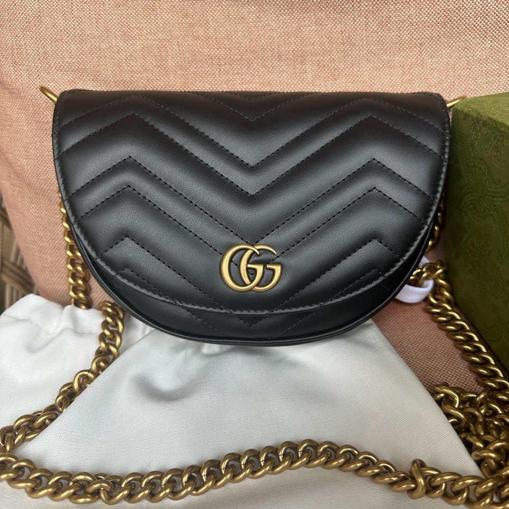 Gucci Black Crossbody Bag with Gold Accents